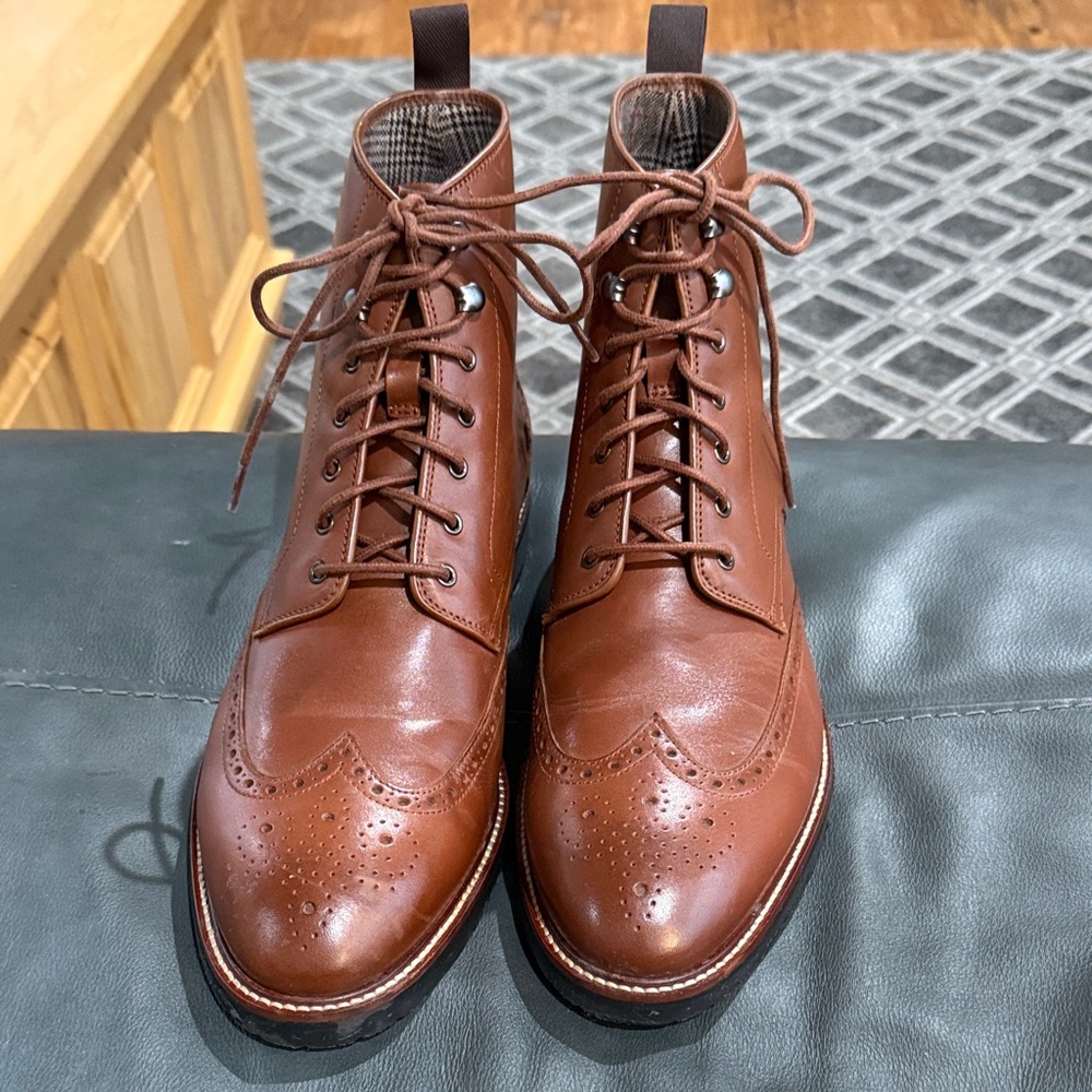 Cole Haan Brown Leather Wingtip Lace-Up Boots